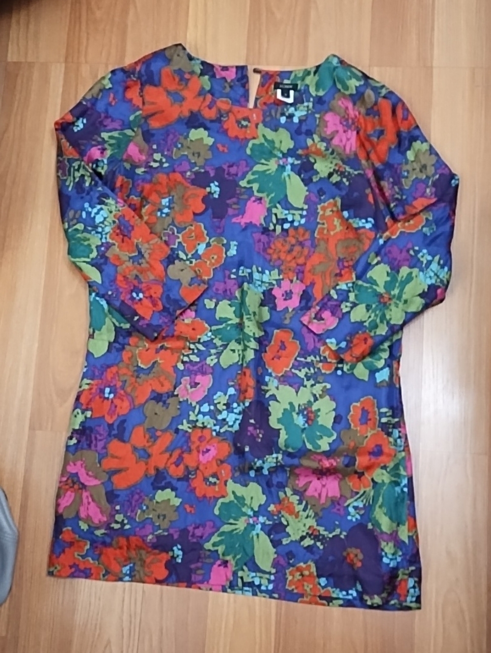 Silk Floral Dress with Bold Colorblock Accents